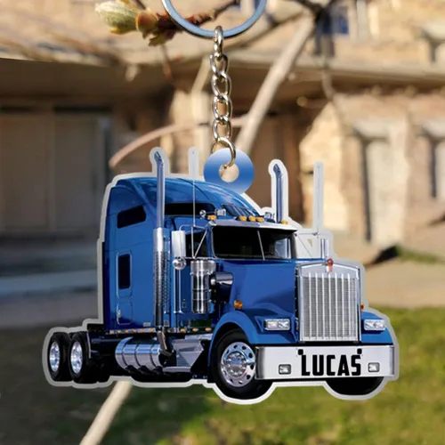 Vista 5 de Llavero pesonalizado de forma plana llavero de conductor de camión personalizado regalo de conductor de camión para hombres llavero personalizado