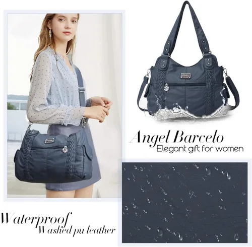 Vista 85 de Angel Barcelo - Bolsa de hombro amplia para mujer, diseño Hobo, cuero lavado