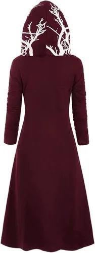 Vista 4 de Capa con cremallera completa para mujer, talla grande, alta y baja, manga larga, con capucha, vestido medieval