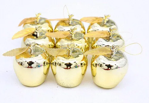 Vista 6 de Vpang 12 colgantes de árbol de Navidad, adornos colgantes de manzana, adornos para festivales, fiestas, adornos de boda (dorado)