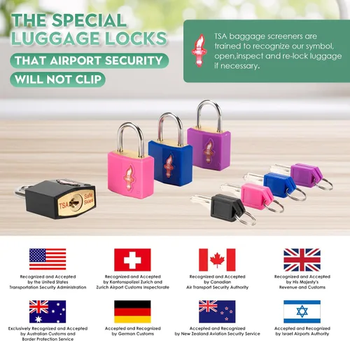 Vista 5 de Safe Skies TSA - Juego de 6 candados de viaje con 6 etiquetas de equipaje