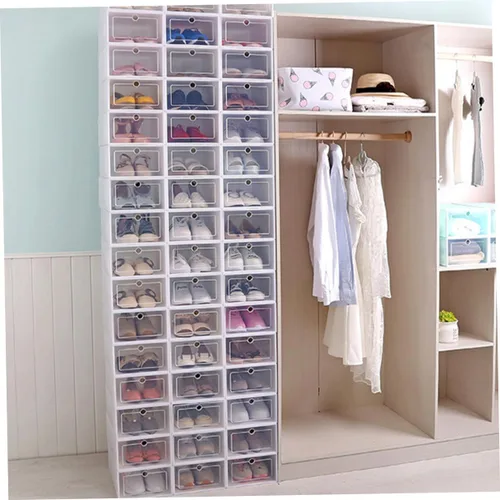 Vista 7 de 12pcs Large Stackable Shoes Storage Boxes Thickened Plastic Shoe Containers for Closet Organization White
