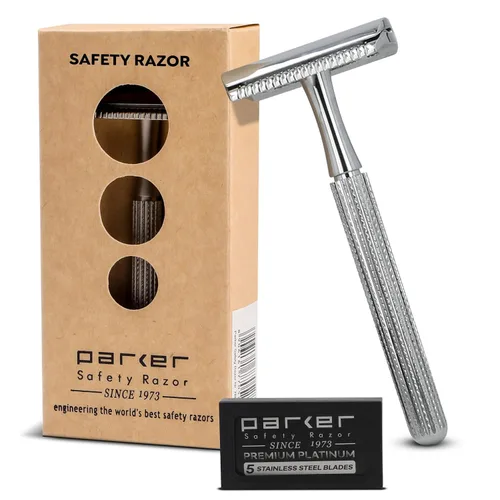 Vista 8 de Parker 78R - Maquinilla de afeitar de seguridad de doble filo con 5 cuchillas de afeitar de seguridad, para mujeres y hombres, reutilizable, sin