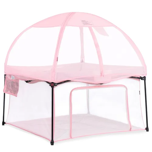 Vista 17 de Dream On Me Ziggy Canopy - Negro/Blanco, compatible con corralito Ziggy Square, protección UV, lluvia e insectos, plegable y apto para viajes