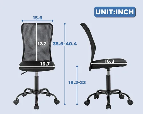 Vista 3 de Silla de oficina ergonómica – Silla de computadora con respaldo medio con altura ajustable, moderna giratoria sin brazos, soporte de espalda