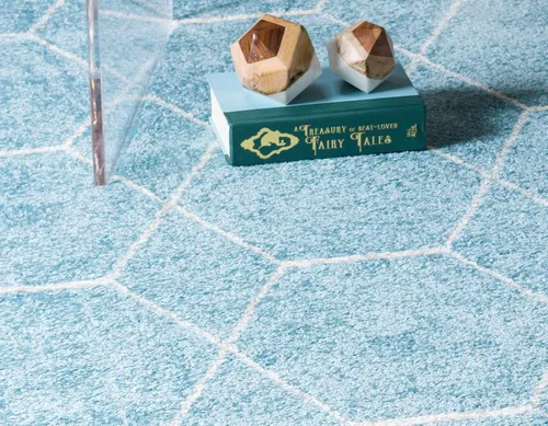 Vista 5 de Unique Loom Trellis Frieze Collection - Alfombra geométrica (2 x 3 pies 1 pulgada, azul claro/marfil)