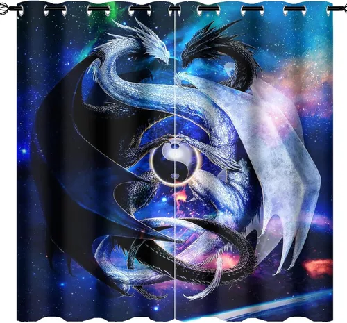 Vista 17 de Cortinas opacas de constelación para sala de estar, arte moderno abstracto, negro, galaxia, blanco, patrón de símbolo de constelación