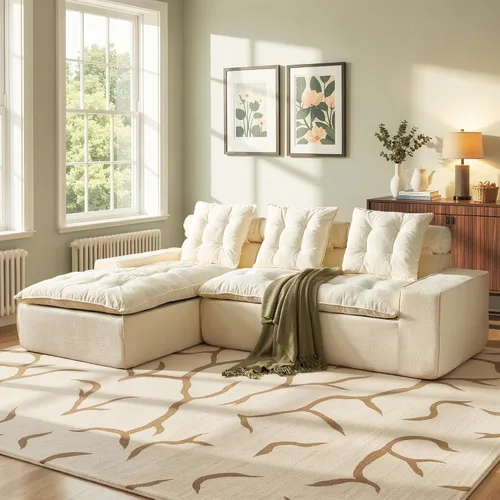 Vista 48 de Sofá modular Cloud de 96 pulgadas con tumbona, asiento profundo en forma de L, moderno sofá cama sin hueso, no requiere montaje, sofás sin hueso