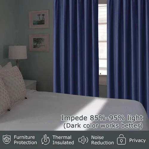 Vista 7 de Frelement Cortinas de cine – Cortinas de terciopelo para privacidad con forro opaco, ganchos planos, aislamiento térmico, 100 pulgadas de ancho x 96