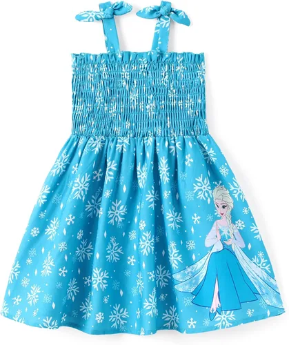Vista 29 de Disney Vestido de princesa Frozen, Elsa, Minnie Stitch, para niña, con lazo, tirantes fruncidos, traje de verano, para fiesta de cumpleaños, 2-9 años