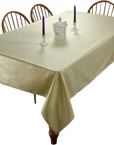 Vista 2 de Violet Linen Mantel metálico para hotel, forro de 52 x 70 pulgadas, rectangular, color plateado