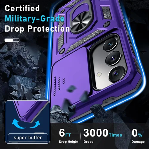 Vista 5 de Janmitta Compatible con Samsung Galaxy S24 FE Funda con Cubierta Deslizante Integrada para Lente de Cámara+Protector de Pantalla+Soporte de Anillo