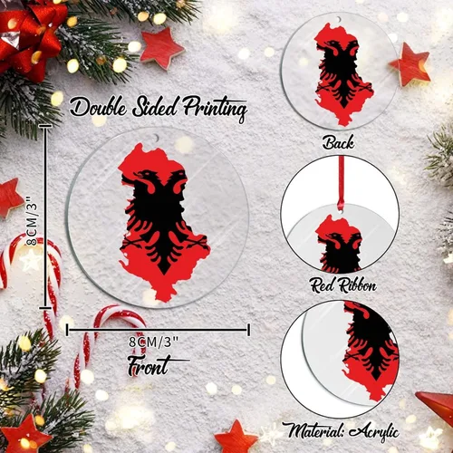 Vista 3 de Bandera de Albania, silueta de árbol, adorno de decoración de árbol de Navidad, bandera nacional, recuerdo de árbol de Navidad, recuerdo de Albania