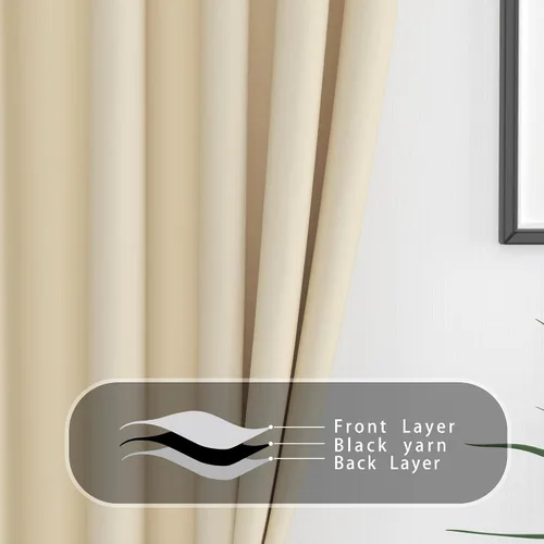 Vista 4 de UPOPO Cortinas beige de 45 pulgadas de largo para oscurecer la habitación, paneles de cortina para ventana, bolsillo para cortinero, cortinas
