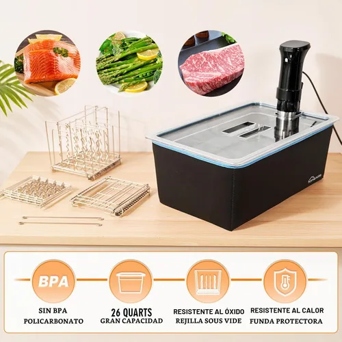 Vista 2 de HOMENOTE - Recipiente grande para Sous Vide con tapa, kit completo de accesorios de 26 cuartos de galón