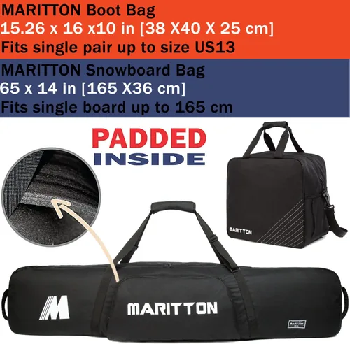 Vista 2 de Combo de bolsas acolchadas para botas de snowboard y tabla, Almacén y transporte de snowboard de hasta 165 cm y botas hasta la talla 13, Bolsas