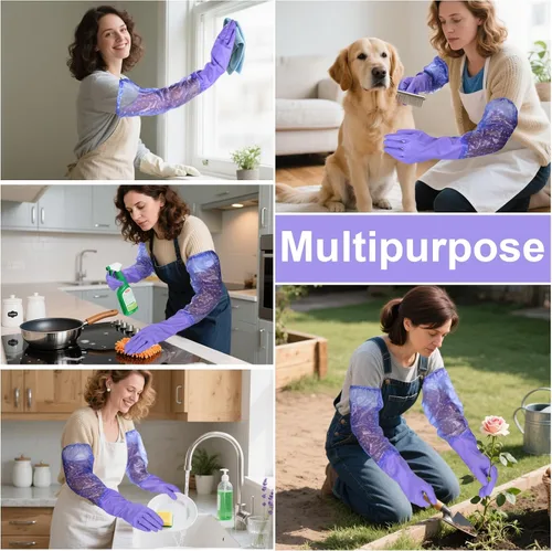 Vista 8 de XANGNIER Guantes largos para limpiar el baño, guantes impermeables resistentes a los productos químicos, longitud del codo, brazo completo de PVC 1