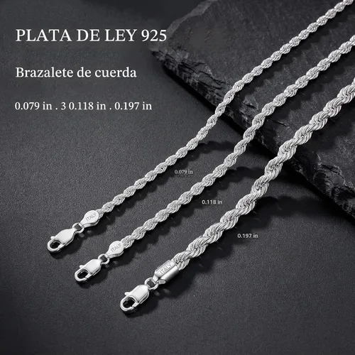 Vista 6 de nometo 925 Sterling Silver Rope Chain Bracelet Box Chain Bracelet Cuerda de plata 0.079 in