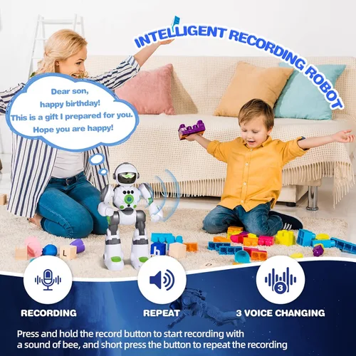 Vista 2 de Juguetes robóticos de regalo para niños: robot de control remoto programable con grabación de voz y control de gestos de baile, para niños pequeños