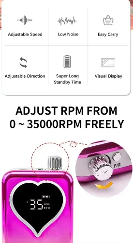 Vista 2 de Taladro de uñas de color degradado portátil recargable inalámbrico taladro de uñas 35000Rpm