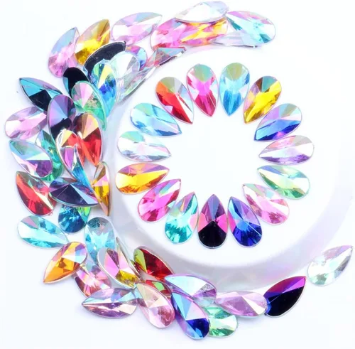 Vista 3 de 200 diamantes de imitación de gota de agua, diamantes de imitación de resina con parte trasera plana para manualidades, ropa, decoración de Verde AB