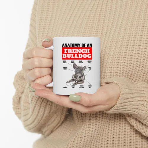 Vista 3 de Divertida taza de café de cerámica blanca Merle de Bulldog Francés, 11 oz
