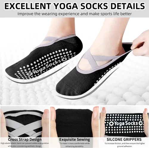 Vista 2 de Calcetines de yoga con agarre antideslizante para mujer, talla única, para fitness, deporte, danza de calcetines