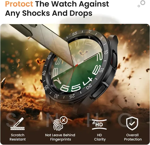 Vista 9 de Pack de [2+2+3] Goton 3 en 1 para Samsung Galaxy Watch 6 Classic de 47 mm, protector de pantalla de 3 piezas de vidrio templado HD anti-vaho + 2