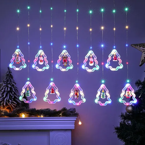 Vista 9 de BLOOMWIN Luces de Ventana de Navidad Decoraciones de Ventana Navideñas Iluminadas - Luz de Anillo en Forma de Árbol con Luz de Cortina de Ornamento