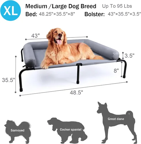 Vista 6 de Cama elevada extragrande para perros de 48 pulgadas con almohadas para perros medianos y grandes, cama elevada de enfriamiento al aire libre