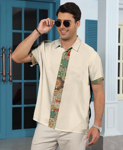 Vista 5 de KYKU Hawaiian Shirt for Men: Tropical Summer Beach Short Sleeve Button Down Shirt with Pocket
