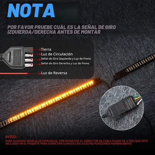 Vista 4 de MICTUNING Barra de Luz Triple para Portón Trasero Impermeable Plug-and-Play Marco de Aluminio con Conector Plano de 4 Vías - Señal de Giro