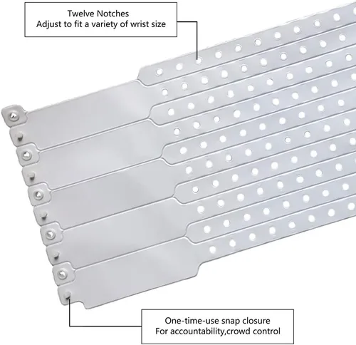 Vista 10 de Pulseras de plástico blanco para hospital, 100 unidades, pulseras de vinilo, bandas de identificación de paciente, pulseras de plástico médico