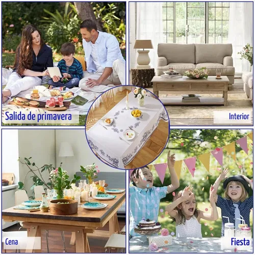 Vista 7 de SASTYBALE - Mantel rectangular de porcelana azul y blanca de Navidad de 52 x 70 pulgadas, resistente a derrames y manchas, de poliéster para buffet