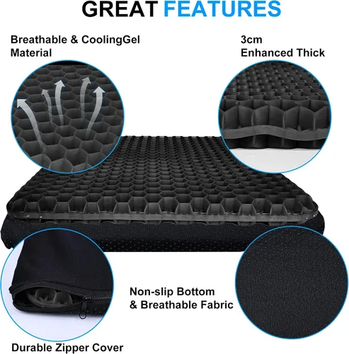 Vista 3 de Yimiyaa Cojín de Gel para Asiento, Cojín de Gel Grueso Doble en Forma de Huevo para Alivio del Dolor por Presión, Almohadillas Transpirables