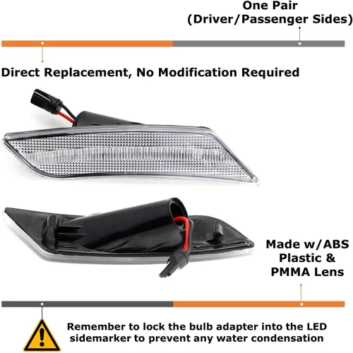 Vista 2 de iJDMTOY Kit de Luces Marcadoras Laterales LED Ámbar de Lente Transparente para Parachoques Compatible con Cadillac ATS 2013-2014, Cadillac XT5 2017