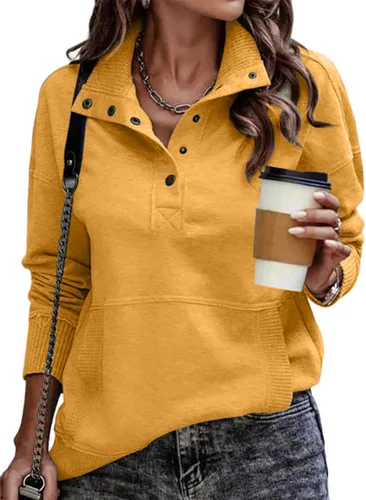 Vista 4 de SHEWIN Sudadera casual de manga larga con cuello alto para mujer, ligera negro ( B Black )