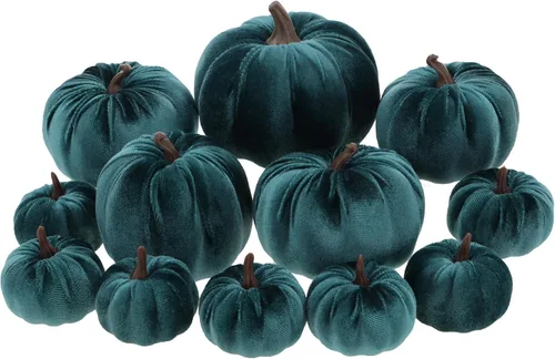 Vista 11 de Juego de 12 calabazas artificiales de terciopelo para Halloween, tela de cocina sintética de cosecha de otoño, espuma de granja, porche, mesa