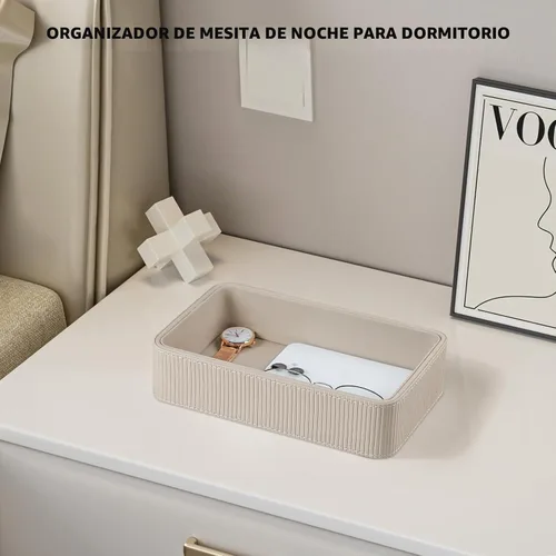 Vista 4 de Pequeña bandeja de valet para llaves, mesita de noche, organizador Beige