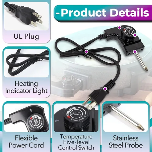 Vista 5 de Cable de sonda de termostato ajustable compatible con ahumadores Masterbuilt y planchas eléctricas, cable de alimentación de 15 A/125 V con control