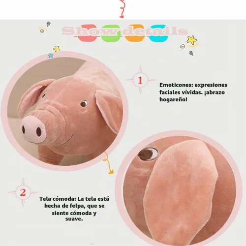 Vista 4 de Peluche de cerdo rosa de 15.7 pulgadas, almohada de peluche para niños