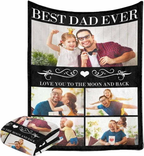 Vista 14 de Manta personalizada para el Día del Padre de parte de los niños, manta personalizada con fotos de Best Dad Ever, regalo de cumpleaños para papá