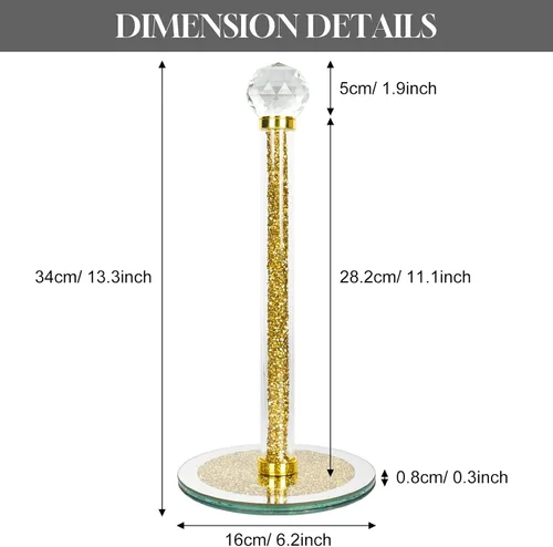 Vista 3 de Soporte decorativo para toallas de papel, dispensador de toallas de papel de cristal dorado, soporte para rollo de papel higiénico de decoración