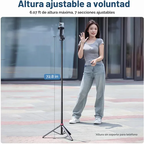 Vista 6 de ULANZI MT-78 Trípode extensible para teléfono, de metal de 72.83 pulgadas, soporte de trípode para cámara selfie stick con clip de teléfono 2 en 1