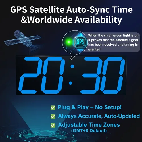 Vista 3 de CHKOSDA 18.7 Inch Large Digital Wall Clock with GPS Auto-Sync Time - Blue 164ft Visibility, No Wi-Fi, 8-Level Dimming, Timer, Remote