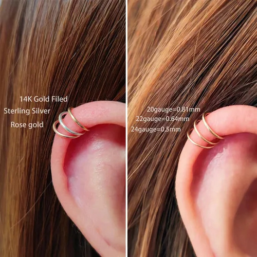Vista 6 de Small Thin Hoop Earrings for Women,Tiny Huggie Hoop Rings for Cartilage,Helix,Targus,Conch,Nose,22g/24g/20g,14K Gold Filled/Sterling Silver/Rose