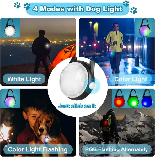 Vista 4 de Collar de perro con clip para caminar nocturno, 4 modos, negro, paquete de 2