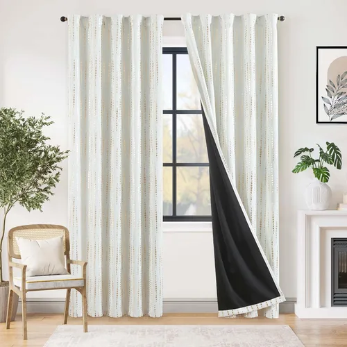 Vista 35 de jinchan - Cortinas bohemias 100% blackout de 54 pulgadas de largo para dormitorio, estampado geométrico negro sobre beige, con ojales