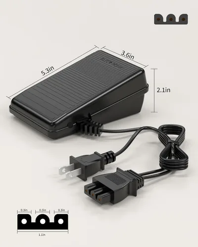 Vista 4 de Cable de alimentación de pedal de repuesto para máquina de coser Singer, enchufe de forma D compatible con Singer 4452 4432 4423 4411 5554 5532 5523