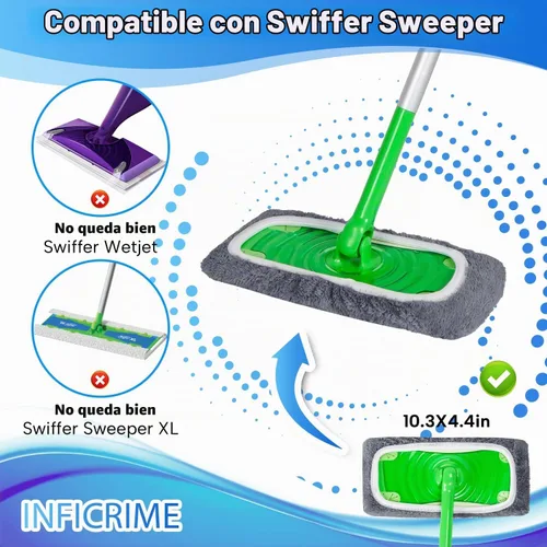 Vista 2 de Paquete de 6 almohadillas de microfibra reutilizables compatibles con la mopa Swiffer Sweeper, paños de barrido en seco y paños de fregado húmedo